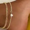 Tobillera de Acero Inoxidable con Zirconia en Forma de Corazón de Doble Capa para Comercio Exterior Transfronterizo, Creativa, Personalizada, Moderna, Exquisita y Versátil Joyería para el Pie