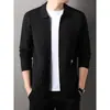 Suéter cárdigan de punto al por mayor transfronterizo para hombre, nueva moda casual de otoño e invierno, chaqueta larga de manga larga con solapa, una pieza, envío directo