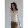 Suéter Feminino Yinhe Damasco Gola V Tricô Trançado Manga Longa Outono Emagrecedor Temperamento Valorizador Camada Base Top Casual para o Dia a Dia