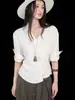 Camisa Texturizada Assimétrica CHACHA com Gola Diagonal, Ajuste na Cintura e Pregas para Mulheres, Blusa de Outono com Manga Fixa Dobrada