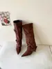 []Botas de cuero de caña alta con punta fina, tacón de aguja y hebilla, estilo callejero, botas altas hasta la rodilla de chica popular, botas de montar