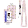 Insignia de Flor Pequeña a Cuadros con Hebilla Retráctil Portatarjetas de Autobús con Impresión UV Portatarjetas de Comida Portacarnet de Trabajo con Cordón