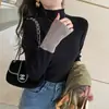 Suéter básico versátil para mujer, nuevo estilo otoño/invierno, capa interior chic, efecto adelgazante, cuello semi-alto, top de punto de manga larga a la moda