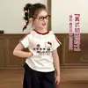 Camiseta de Verão para Meninas Estilo 2026 Estilo Doce-Descolado Americano Blocos de Cor Costura de Renda Doce Solta Top de Algodão