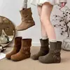 Botas de Moda Nuevas con Aumento Interno de Altura para Mujer con Hebilla Botas de Cuero Apiladas Retro Botines para Mujer Casual Otoño 2026 Punta Redonda Estilo Western
