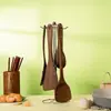 Pala de Madera Madera de Ala de Pollo Mango Largo Pala de Cocina Antiadherente Sin Pintura Sin Cera Cuchara para el Hogar Espátula de Madera Maciza Juego de Utensilios de Cocina