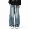 Jeans Denim com Estampa Splash-Dye High Street Novo para Primavera 2026 para Homens, Calça Masculina Versátil de Corte Reto Plus Size
