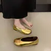 Zapatos Dorados de Abuela Estilo Coreano de Nicho Boca Baja Punta Redonda para Mujer 2026 Nuevos de Cuero Suave Suela Suave Slip-on para Viaje Zapatos Individuales