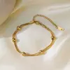 Pulseira de Aço Inoxidável Transfronteiriça para Mulheres Banhada a Ouro 18K Contas Redondas Joia de Mão Corrente Torcida Estrela Joias de Luxo Versátil Acessível