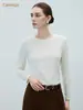 CANVAUS Otoño/Invierno Nueva Camiseta de Manga Larga con Cuello Redondo para Mujer Color Sólido Cepillada Cálida Simple Casual Top Capa Base