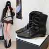 Botines Delgados de Tacón Alto Apilados con Volantes Estilo Coreano 2026 Otoño/Invierno Elegantes para el Trabajo Calzado Exterior Punta Cuadrada Botines Delgados de Poner