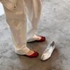 Versión de Piel de Vaca ~ Zapatos Planos Rojos de Piel Genuina con Punta Dividida para Mujer Nuevos Patas de Cerdo y Herraduras Mocasines Zapatos de Ballet