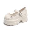 Outono 2024 Novo arco prateado sola grossa salto alto sapatos Mary Jane faculdade popular internet boca rasa moda sapatos únicos