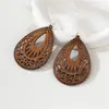 1 Par de Pendientes de Madera con Diseño Hueco en Forma de Lágrima, Pendientes de Estilo Antiguo, Versátiles, Elegantes, Geométricos, Hechos a Mano, Artísticos, Retro