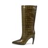 Comercio Exterior Nuevo Estilo Patrón de Piedra Botines de Media Caña con Tacón Kitten Punta Afilada Mangas Empalmadas Tacón Super Alto Estilo Europeo y Americano Botas de Moda para Mujer