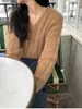 Nuevo Suéter de Punto de Lana Pura con Cuello en V para Mujer, Suéter Base Suave de Manga Larga, Moda Casual Simple Holgada