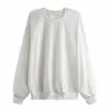 Outono Novo Retrô Harajuku Casual Simples Moda Estilo Básico Blusa Cor Sólida Solta Moletom de Manga Longa Feminino