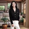 Suéter cárdigan negro francés pequeño y fragante para mujer, diseño de primavera y otoño, nicho, cintura, elegante chaqueta de punto, top