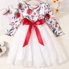 Comércio Exterior Novo Vestido de Performance para Meninas Desenho Animado Laço Bolinhas Princesa Manga Curta Comprimento Médio