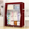 Guarda-Roupa Simples com Cabides Duplos, Guarda-Roupa de Tecido com Reforço de Tubo de Aço, Guarda-Roupa com Estrutura de Aço, Armário Dobrável para Armazenamento de Dormitório, Guarda-Roupa à Prova de Poeira, Transfronteiriço