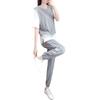 Traje deportivo informal gris para mujer, verano 2021, nuevo, suelto, estilo coreano, falso, de dos piezas, de manga corta, de moda, estilo occidental.