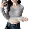 Tops Calientes para Mujer en Otoño e Invierno, Terciopelo Grueso con Encaje y Almohadillas en el Pecho, Ropa de Otoño de Manga Larga, Camisetas Básicas Ajustadas