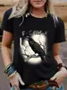 Tamanho Europeu CruzadoCorvo Negro F-Caw-F Pássaro Negro Interessante Manga Curta Gola Redonda 2000 Roupas Masculinas Novo