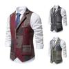 Chaleco Casual Nuevo para Hombre Transfronterizo 2025 Retro Color Contraste Solapa Tweed Espiguilla Chaqueta Chaleco para Hombre