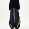 Pantalones Retro Americanos de Tres Rayas de Pierna Ancha Scimitar para Hombres y Mujeres, Pantalones Deportivos Casuales Sueltos Pesados de Otoño de Marca de Moda