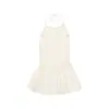 Vestido cruzado da marca Z para mulheres no AliExpress, estilo europeu e americano, vestido moderno e popular de gola halter em poliéster stretch branco leitoso