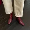Botines de Piel de Oveja de Primera Capa para Mujer con Punta Cuadrada Botas Adelgazantes Nuevo Estilo Otoño/Invierno Punta Cuadrada Cierre Trasero Tacón Pulido Botines Individuales Botines