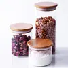 Frasco hermético de vidrio de borosilicato frasco de almacenamiento de cocina frasco para té tapa de madera frasco hermético de vidrio se puede personalizar