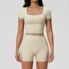 Nuevo Conjunto de Yoga Ajustado de Verano Europeo y Americano, Ropa Deportiva Fitness de Alta Gama Elástica de Cintura Alta de Secado Rápido para Mujer 2036