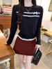 Precio real foto real# camiseta gris de manga larga con hombros descubiertos de dos piezas falsas para mujer otoño 2024 nuevo top corto
