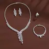 Set de borla con hojas florales y circonita, Juego nupcial de cuatro piezas para vestido de boda: collar, pendientes, pulsera y anillo, Conjunto de lujo ligero para vestido de noche