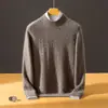 Suéter 100% Caxemira Pura Outono/Inverno 2026 Masculino Gola Meia-Alta Tricô Trançado Espessado Malha Quente Camada Base