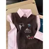 Conjunto de dos piezas de otoño: chaleco de punto sin mangas para mujer superpuesto con una camisa rosa de manga larga, top elegante para mujer