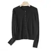 Cardigã de Tricô Curto com Gola Redonda e Fio para Mulheres, Suéter Fino de Lã, Jaqueta Top de Cor Sólida Pequena, Novo Estilo Outono/Inverno, Slim Fit Feminino