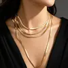 Collar de cadena para clavícula de múltiples capas con borla, estilo Ins transfronterizo europeo y americano, versátil, hueso de serpiente plano de alta gama