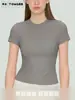 Camiseta deportiva de manga corta con cuello redondo, corte ajustado, para mujer, para uso casual, correr, yoga y Pilates