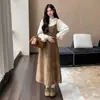 Conjunto de Maternidad Otoño Invierno Vestido Chaleco Retro Cuello Alto Ribete de Encaje Capa Base Vestido de Dos Piezas de Felpa Cuello en V Adelgazante