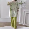 Familia Algodón Seda 2026 Estilo Nuevo Estilo Nacional Pijama de Algodón Seda para Mujer, Conjunto de Manga Corta de Algodón Artificial Estilo Nacional, Se Puede Usar Afuera, Estilo Delgado