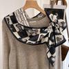 Bufanda Larga de Imitación Seda y Lana de Doble Cara y Doble Capa con Borde Biselado para Mujer, Primavera, Otoño e Invierno, con Correa Ancha, Bufanda Versátil