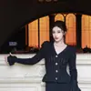 Vestido de Punto Elegante de Estilo Primaveral 2026P para Mujer, Cuello en V, Volantes, Manga Larga, Corte Sirena, Ajustado