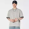 Camiseta Patchwork Pesada Estilo Americano Nova para Homens, Verão Fina Color Block Gola Redonda Casual Manga Curta Atacado