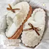 Chinelos de Algodão Femininos com Laço de Renda para Casa Sapatos de Algodão Macios Antiderrapantes para Casa Sapatos Pós-parto Quentes com Veludo Adicional