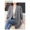 25 Cardigan Tricot Meio Comprimento Feminino Novo Decote V Tricot Jacquard Jaqueta Tricot Cor Pura Tamanho Plus Roupa Exterior Tricot