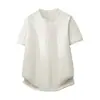 Camiseta de Manga Corta con Cuello Redondo para Hombre 2026 Camiseta de Punto de Lino Mezclado con Cuello Henry de Manga Corta para Hombre Ajuste Limpio Casual Retro