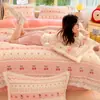 Juego de Cuatro Piezas de Felpa de Leche de Dibujos Animados Invierno Espesado Franela Funda Nórdica Sábana Dormitorio Estudiante Niños Juego de Tres Piezas Ropa de Cama