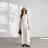2026 Novo Vestido de Fada Sem Costas de Verão Vestido Sem Mangas Férias na Praia Rosa Elegante Longo para Mulheres Estilo Fino